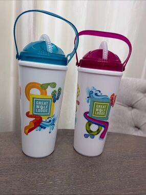 Great Wolf Lodge Refillable Cup Blue & Pink Water Bottles with Handles